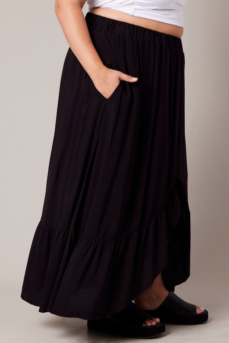 Black Frill Maxi Skirt With Pockets for YouandAll Fashion