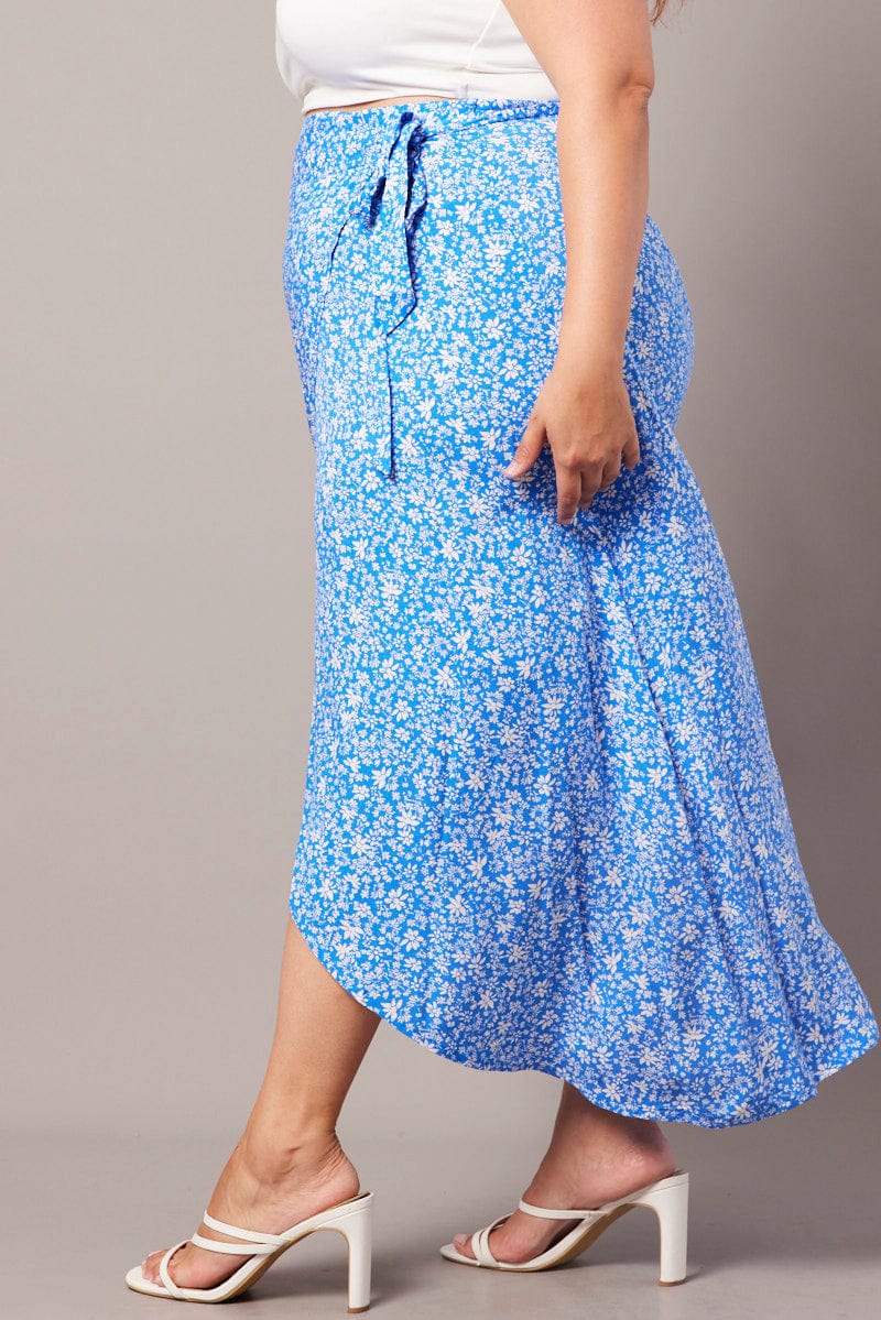 Blue Ditsy Wrapover Maxi Skirt for YouandAll Fashion