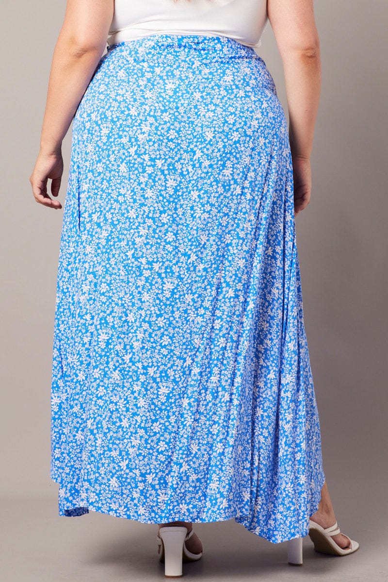 Blue Ditsy Wrapover Maxi Skirt for YouandAll Fashion