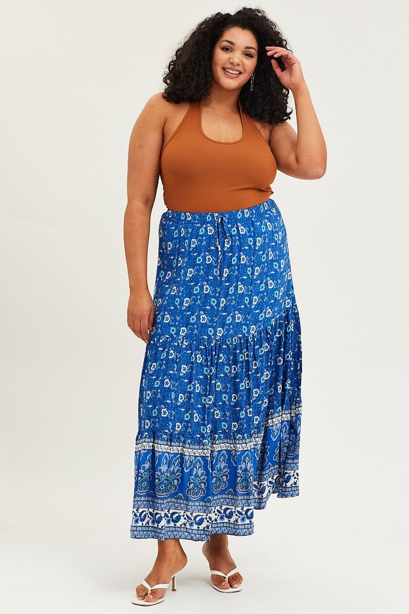 Boho Prt Boho Print Tiered Maxi Skirt For Women By You And All