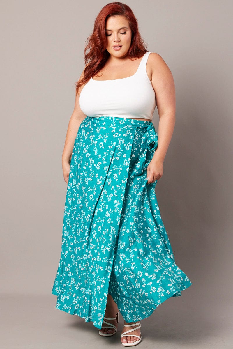 Green Ditsy Wrap Maxi Skirt for YouandAll Fashion