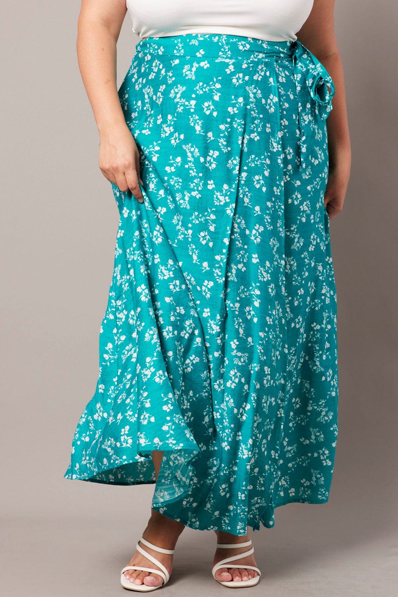 Green Ditsy Wrap Maxi Skirt for YouandAll Fashion