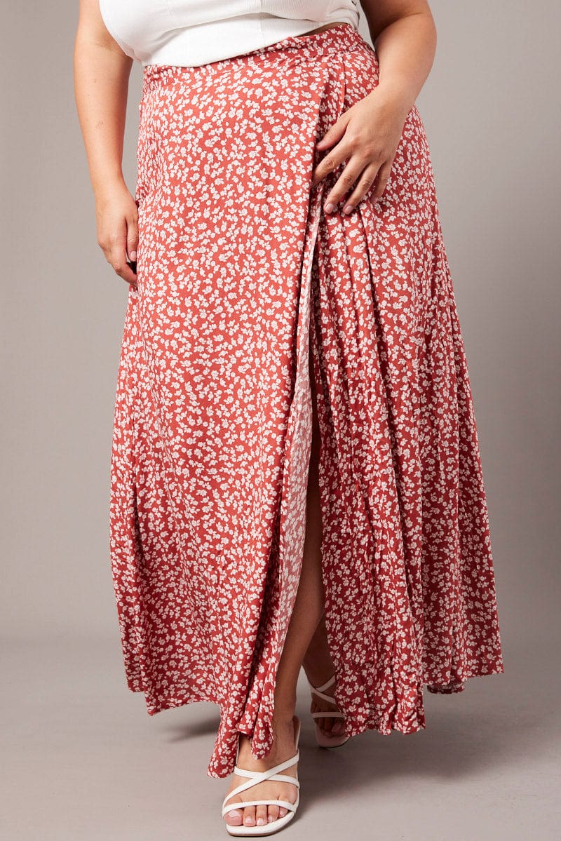 Brown Ditsy Wrap Maxi Skirt for YouandAll Fashion