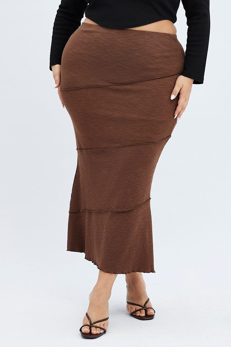 Brown Maxi Skirt Asymmetric Rib | You + All