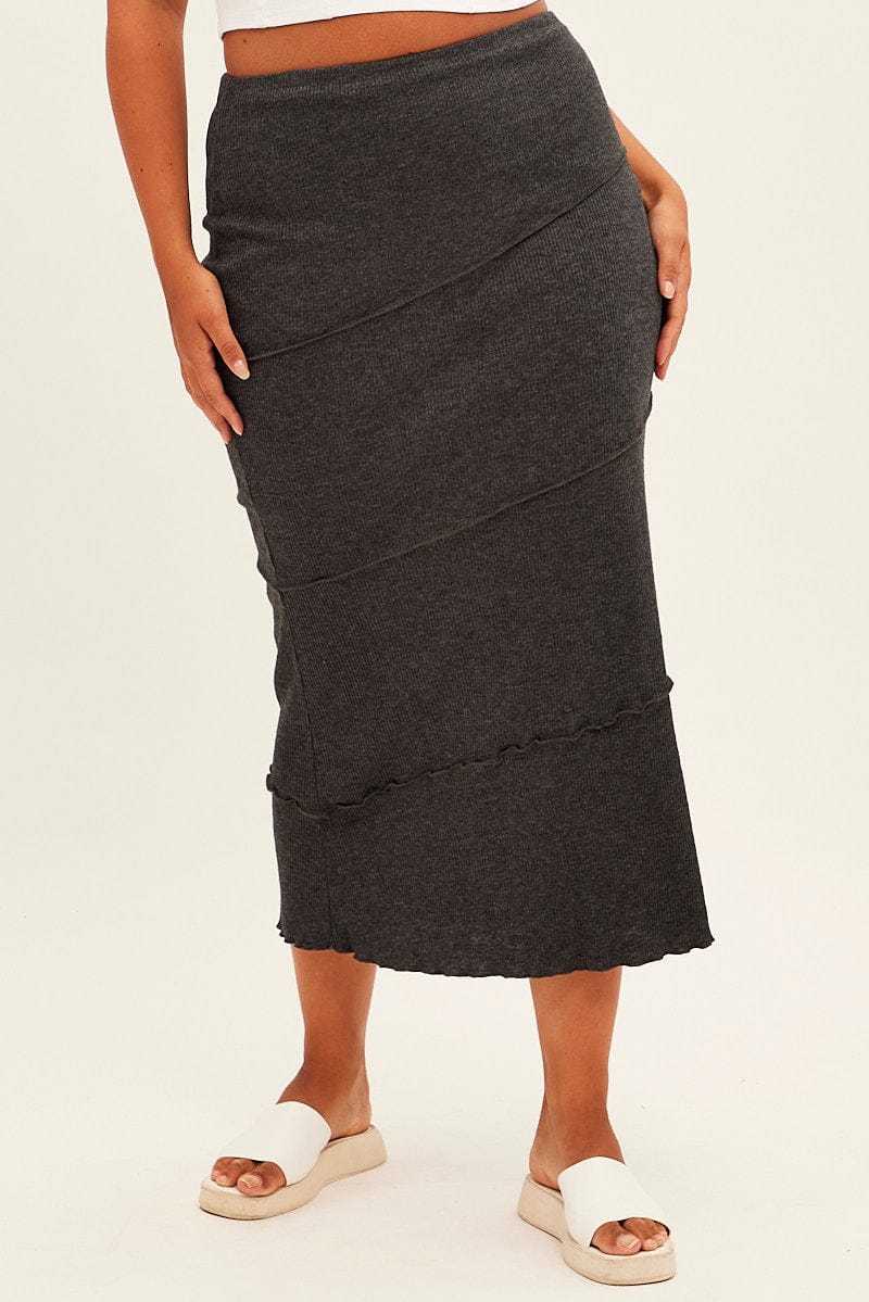 Grey Maxi Skirt Asymmetric Rib for YouandAll Fashion