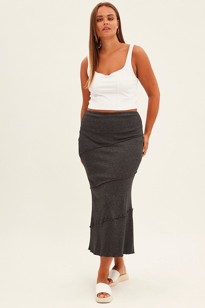 Grey Maxi Skirt Asymmetric Rib for YouandAll Fashion