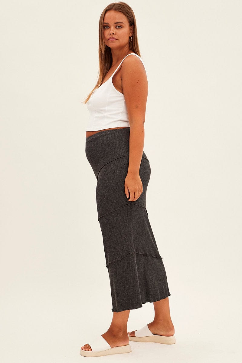 Grey Maxi Skirt Asymmetric Rib for YouandAll Fashion