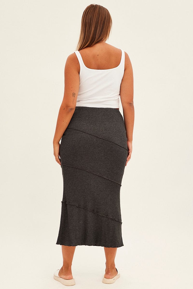 Grey Maxi Skirt Asymmetric Rib for YouandAll Fashion