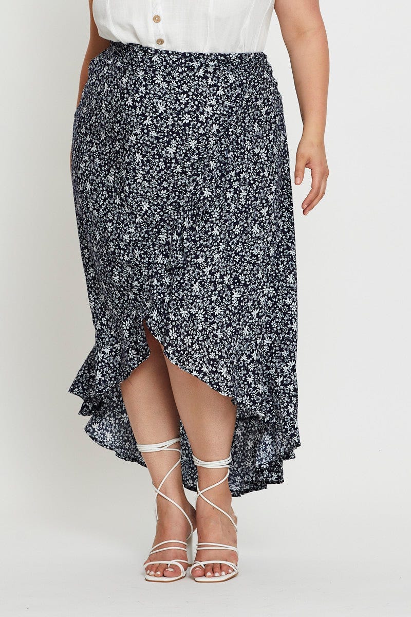 Floral Prt Maxi Skirt High-Low For Women By You And All