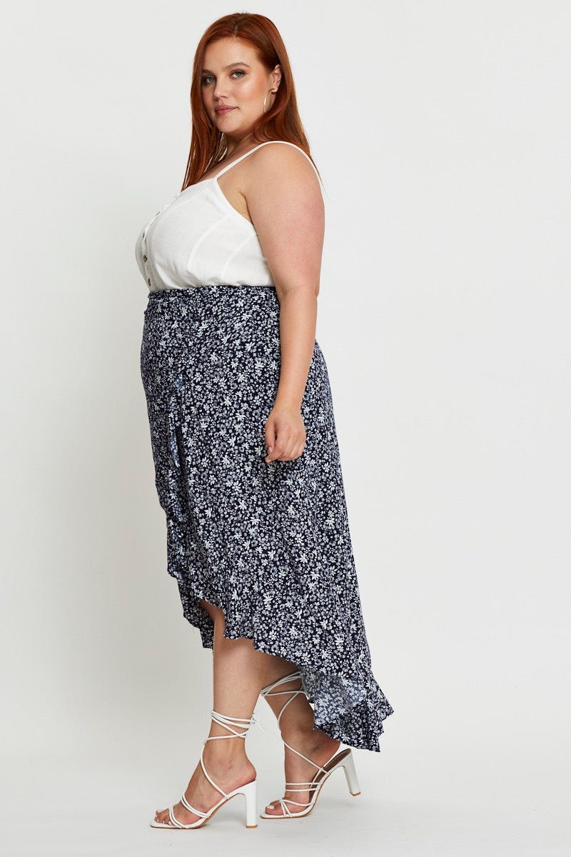 Plus Size Floral Print Maxi Skirt High-Low You All Shop