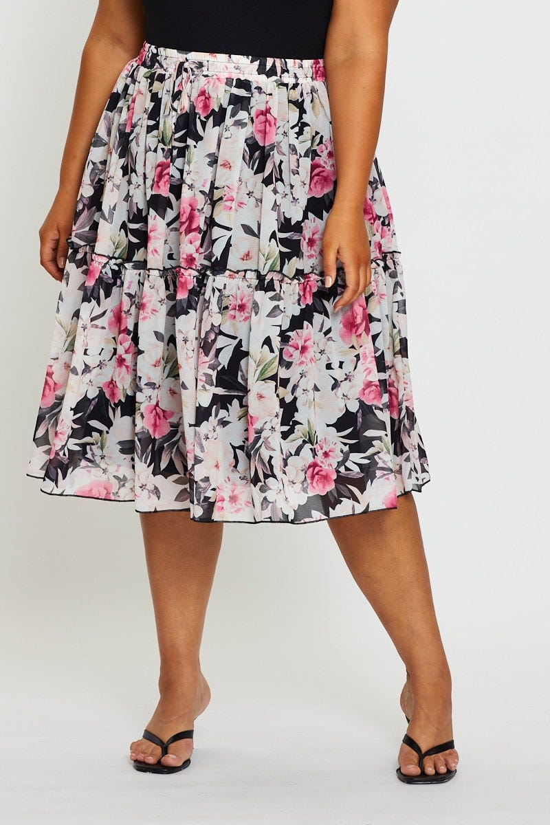Floral Prt Midi Skirt Tie For Women By You And All