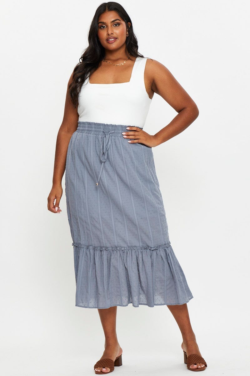 Blue Maxi Skirt  Ruffle Hem for Women by You and All