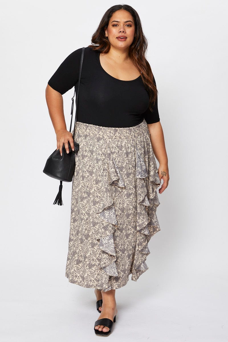 Floral Prt Midi Skirt Ruffle Hem For Women By You And All