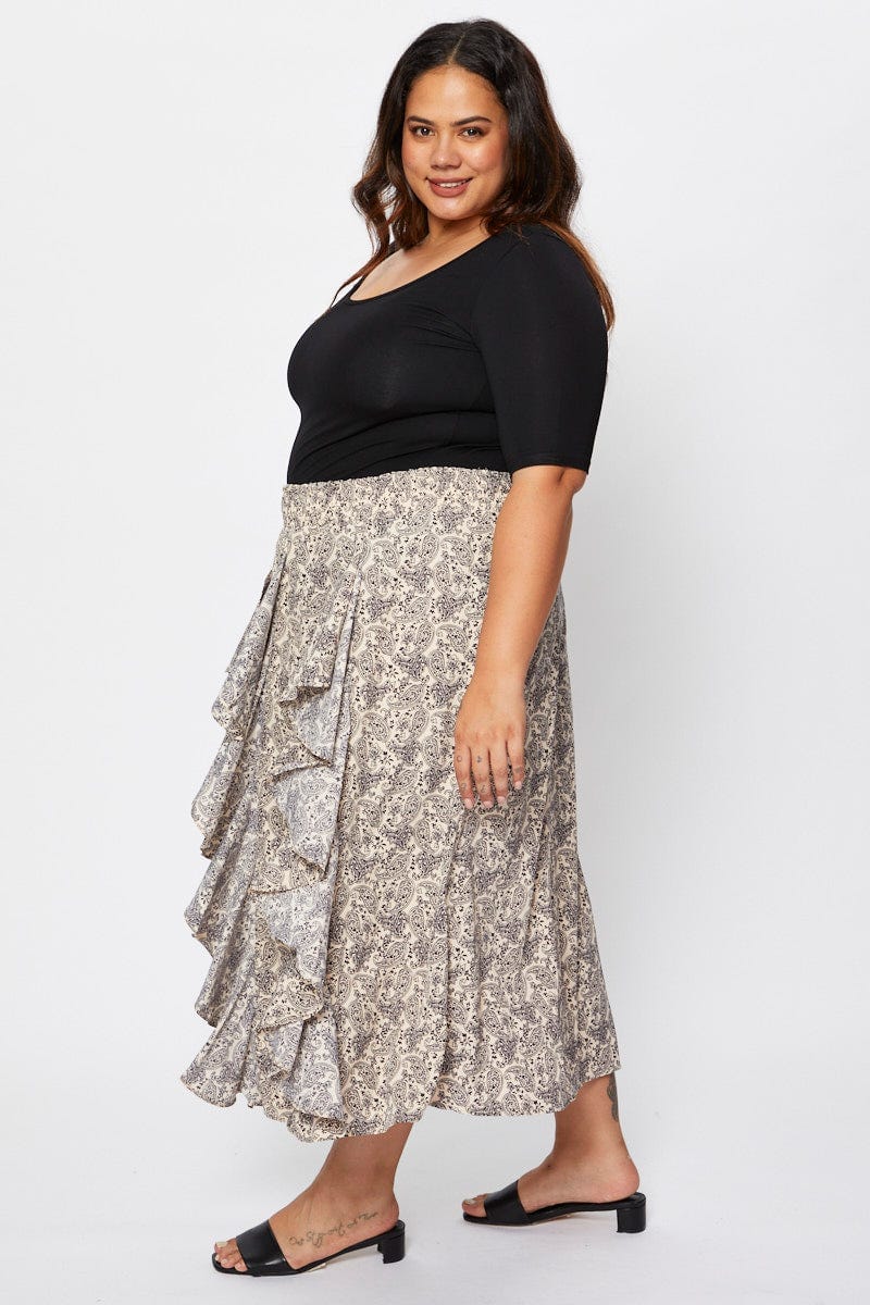 Floral Prt Midi Skirt Ruffle Hem For Women By You And All