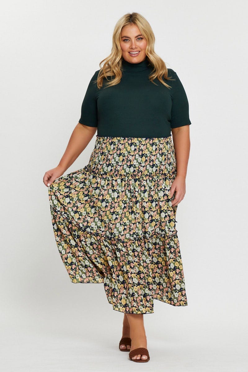 Floral Prt Maxi Skirt Elastic Waist For Women By You And All