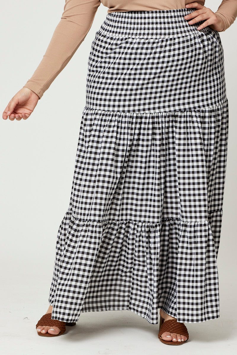 Check Plus Check Print Elastic Waist Maxi Skirt For Women By You And All