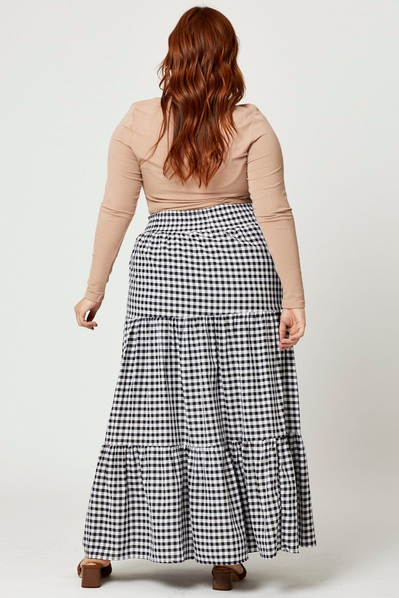 Check Plus Check Print Elastic Waist Maxi Skirt For Women By You And All