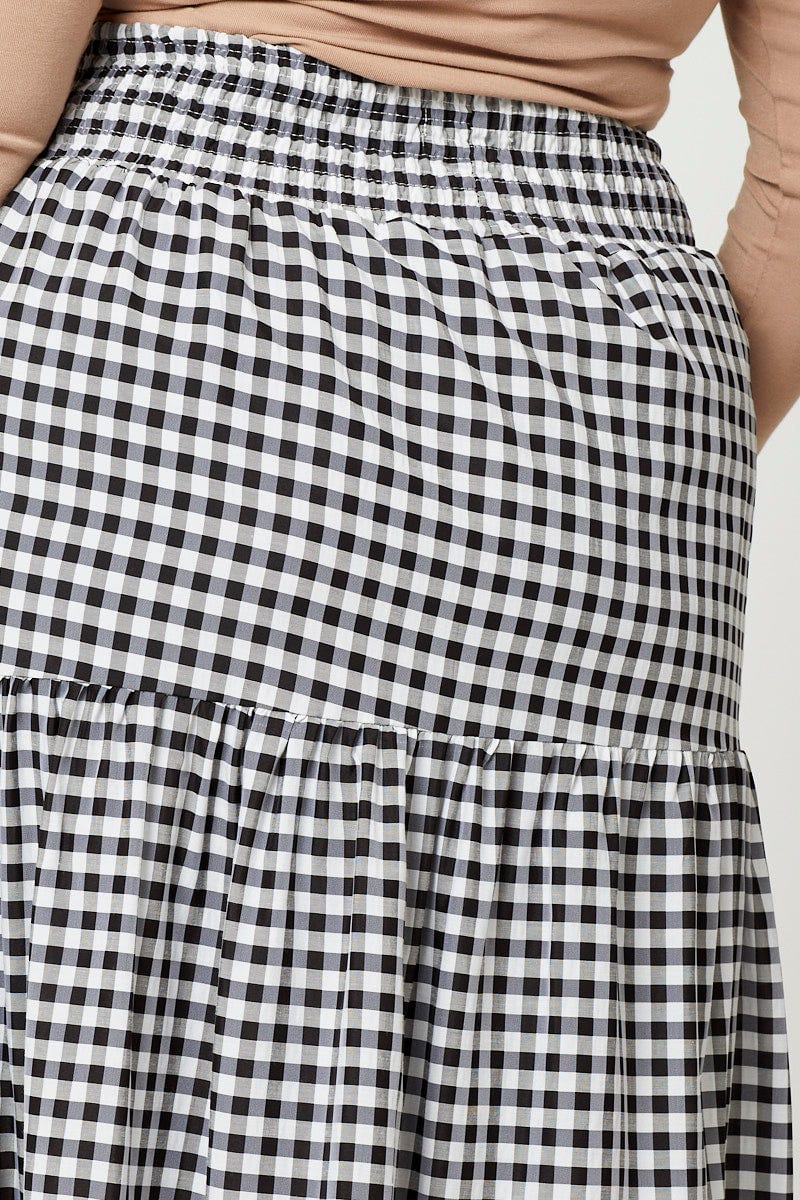 Check Plus Check Print Elastic Waist Maxi Skirt For Women By You And All