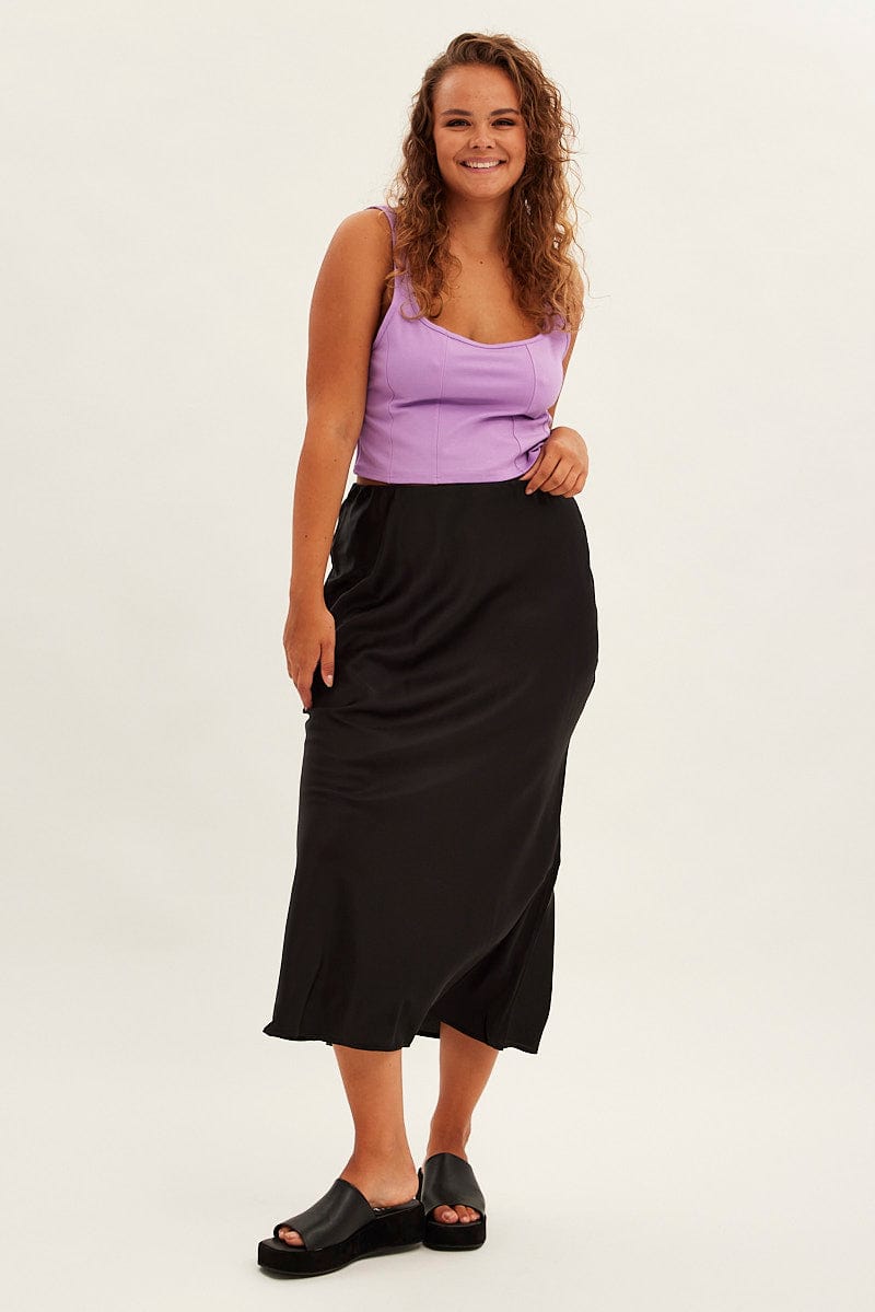 Black Maxi Skirt High Waist Satin Slip for YouandAll Fashion