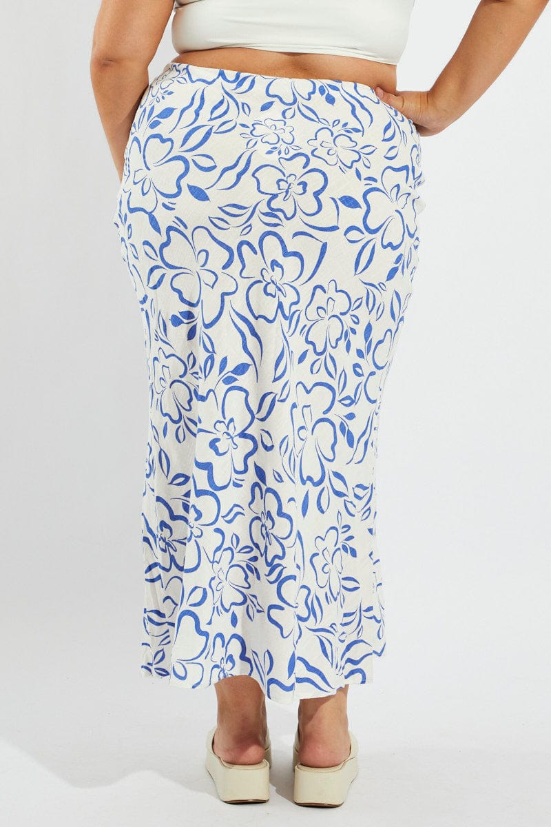 Blue Abstract Slip Skirt Linen Blend for YouandAll Fashion