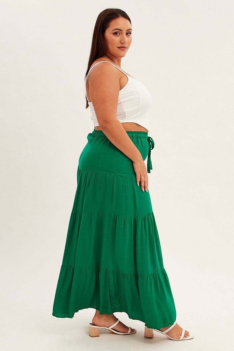 Green Maxi Skirt High Waist Tiered for YouandAll Fashion