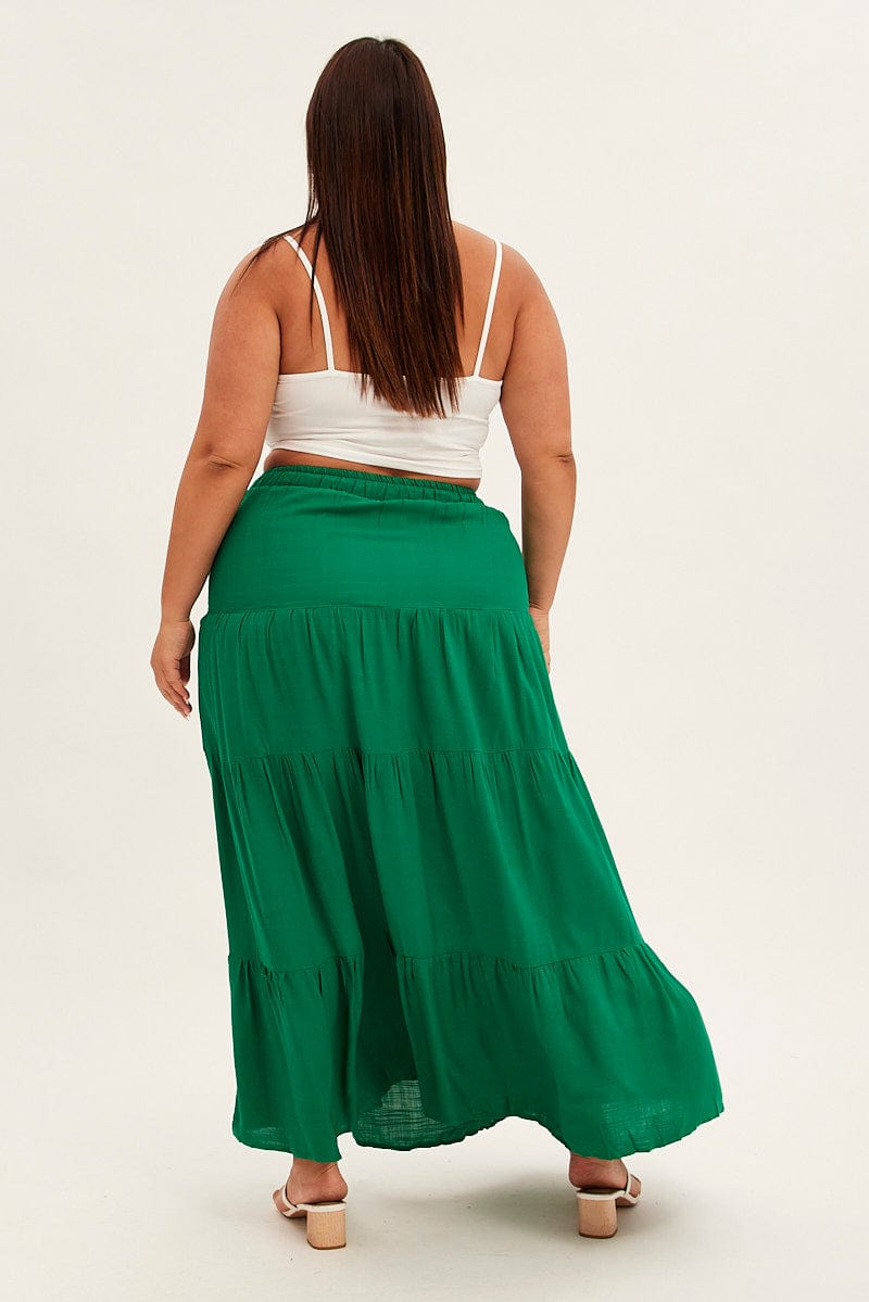 Green Maxi Skirt High Waist Tiered You All 7360