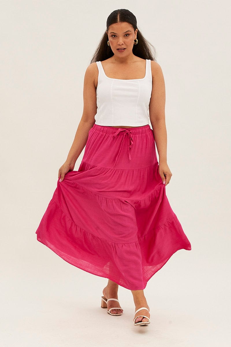 Pink Maxi Skirt High Waist Tiered for YouandAll Fashion