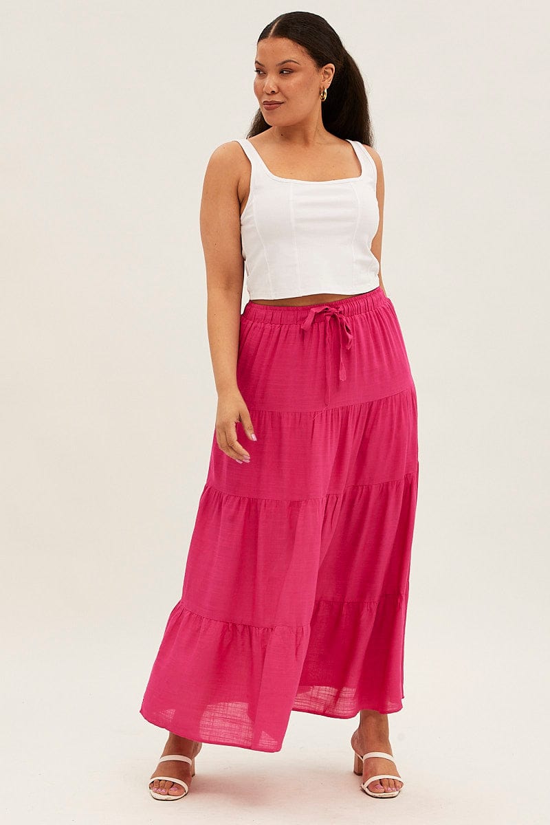 Pink Maxi Skirt High Waist Tiered for YouandAll Fashion