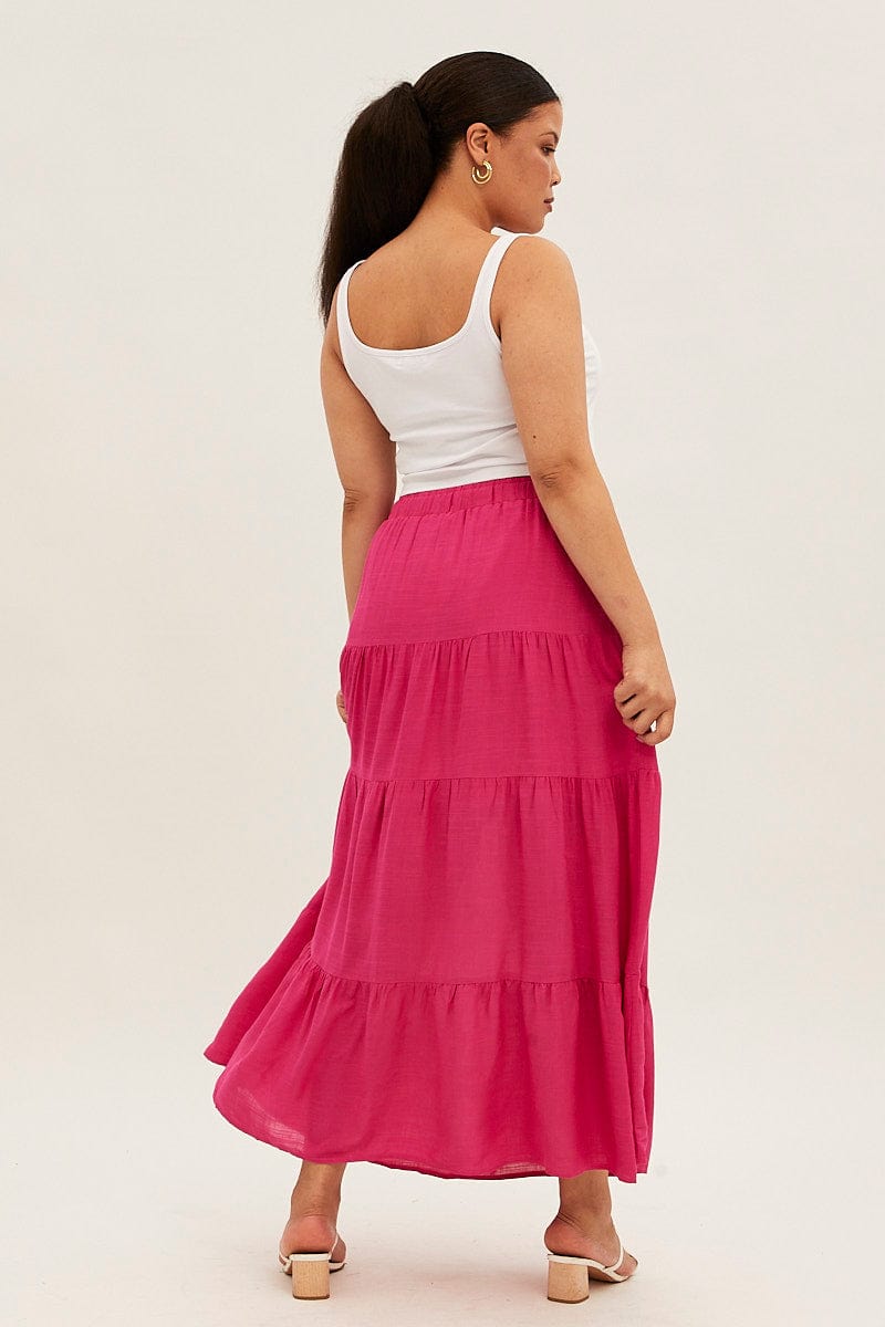 Pink Maxi Skirt High Waist Tiered for YouandAll Fashion