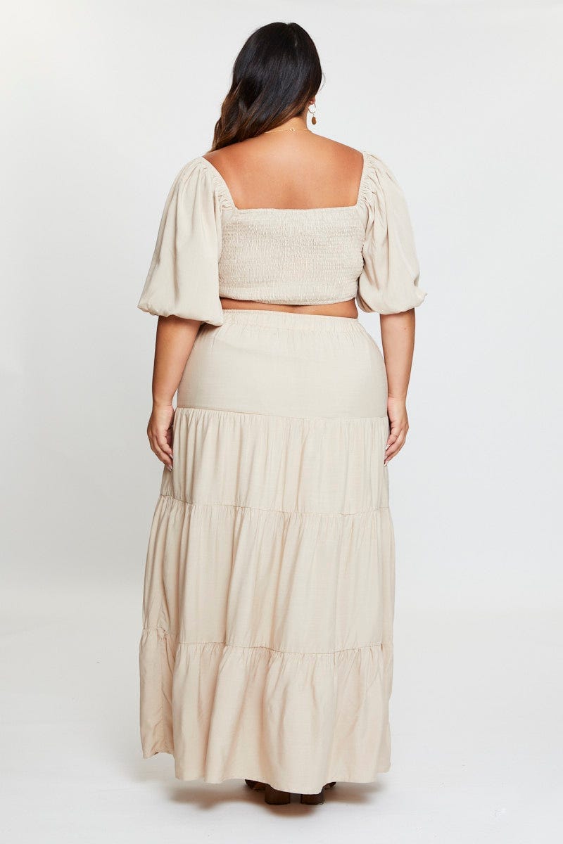 Nude High Waist Tiered Maxi Skirt for Women by You and All