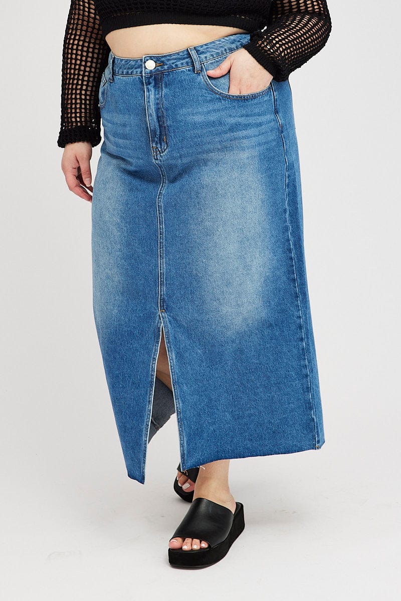 Denim Midaxi Straight Hi Waist Skirt for YouandAll Fashion