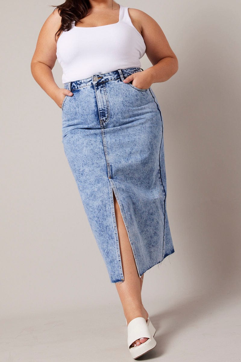 Plus Size Frayed Maxi Denim Skirt