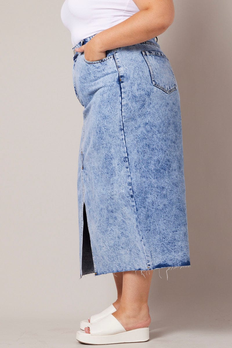 Denim Acid Wash Denim Midaxi Skirt for YouandAll Fashion