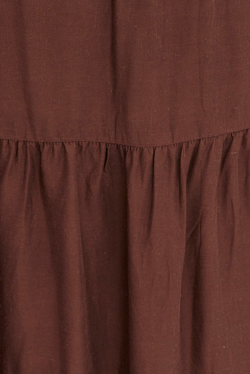 Brown Maxi Skirt Shirred Waist Tiered for YouandAll Fashion