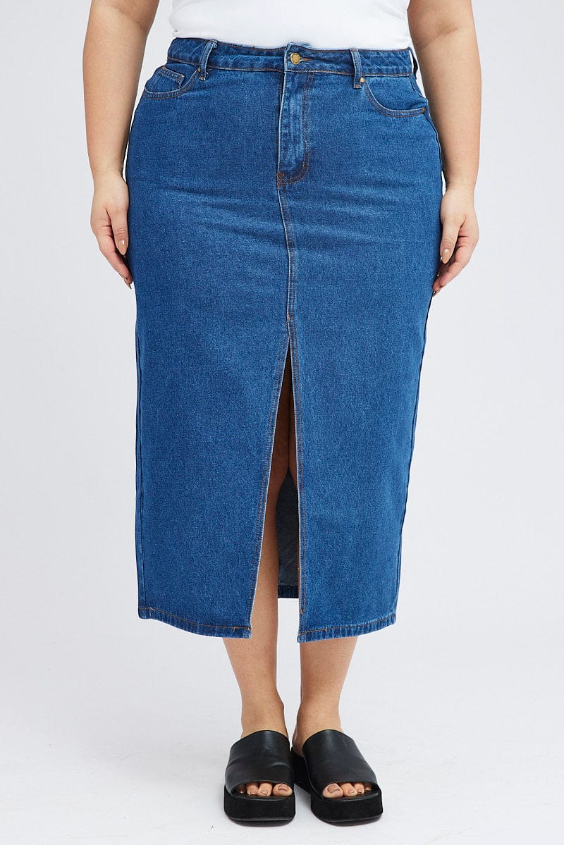 Denim Midi Skirt Long Dark Wash for YouandAll Fashion