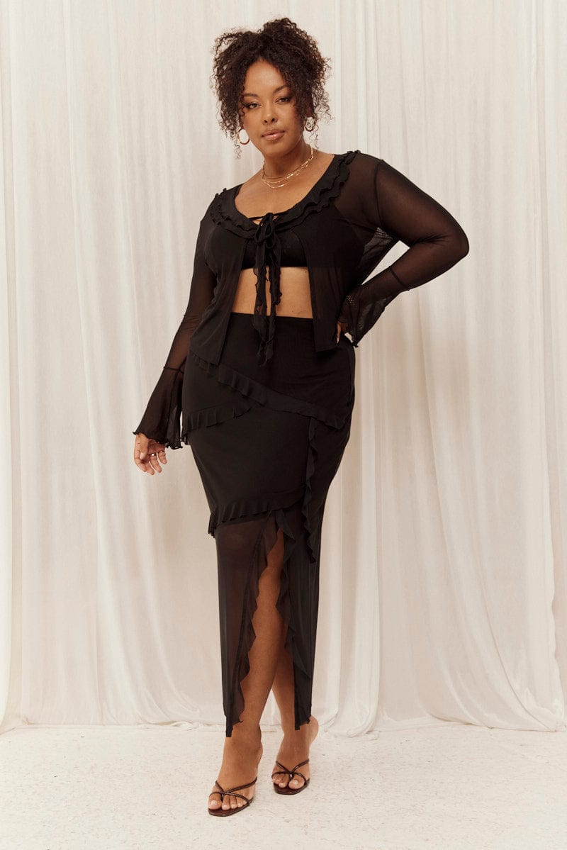Black Maxi Skirt Ruffled for YouandAll Fashion