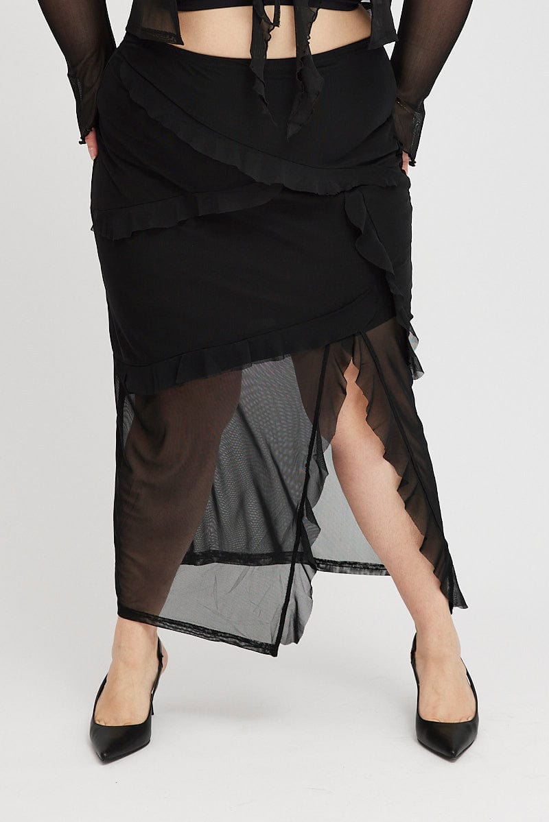 Black Maxi Skirt Ruffled for YouandAll Fashion