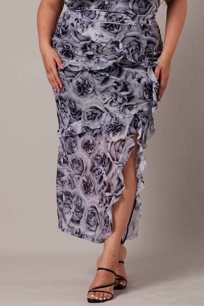 Black Floral Rosette Mesh Frill Skirt for YouandAll Fashion