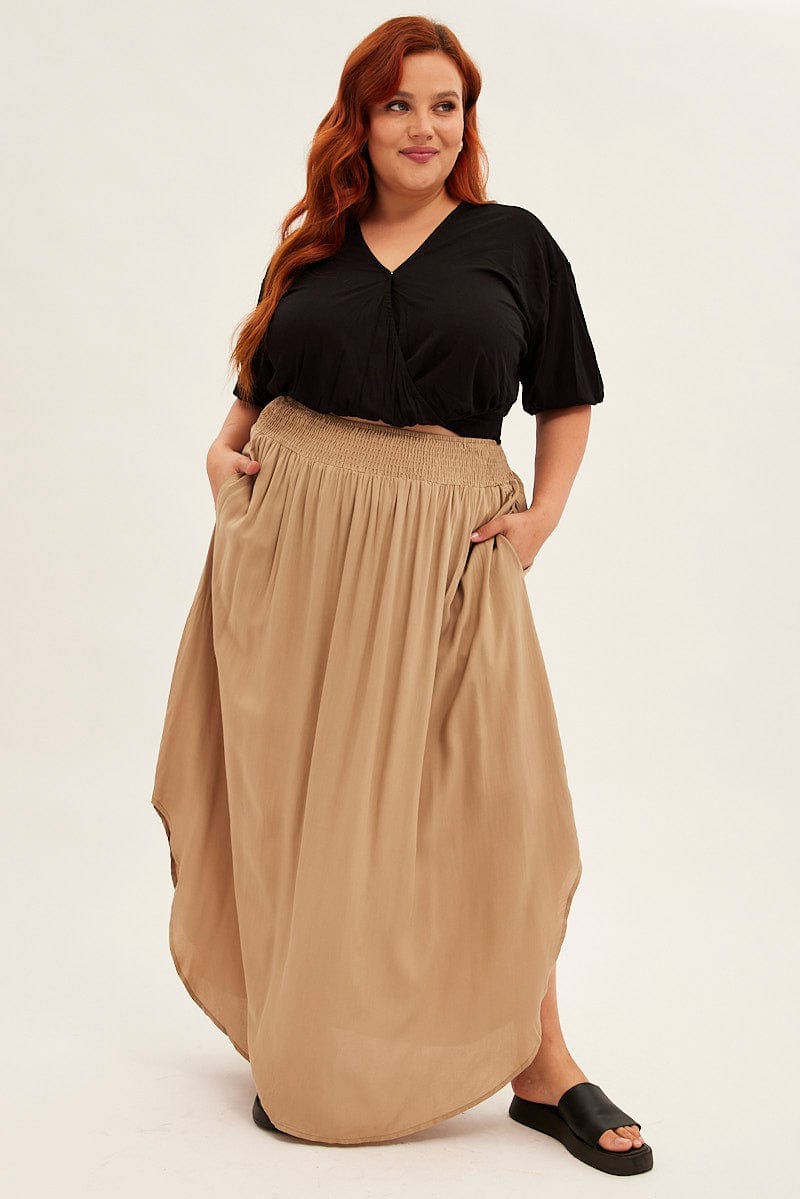 Green Maxi Skirt Shirred Waist for YouandAll Fashion