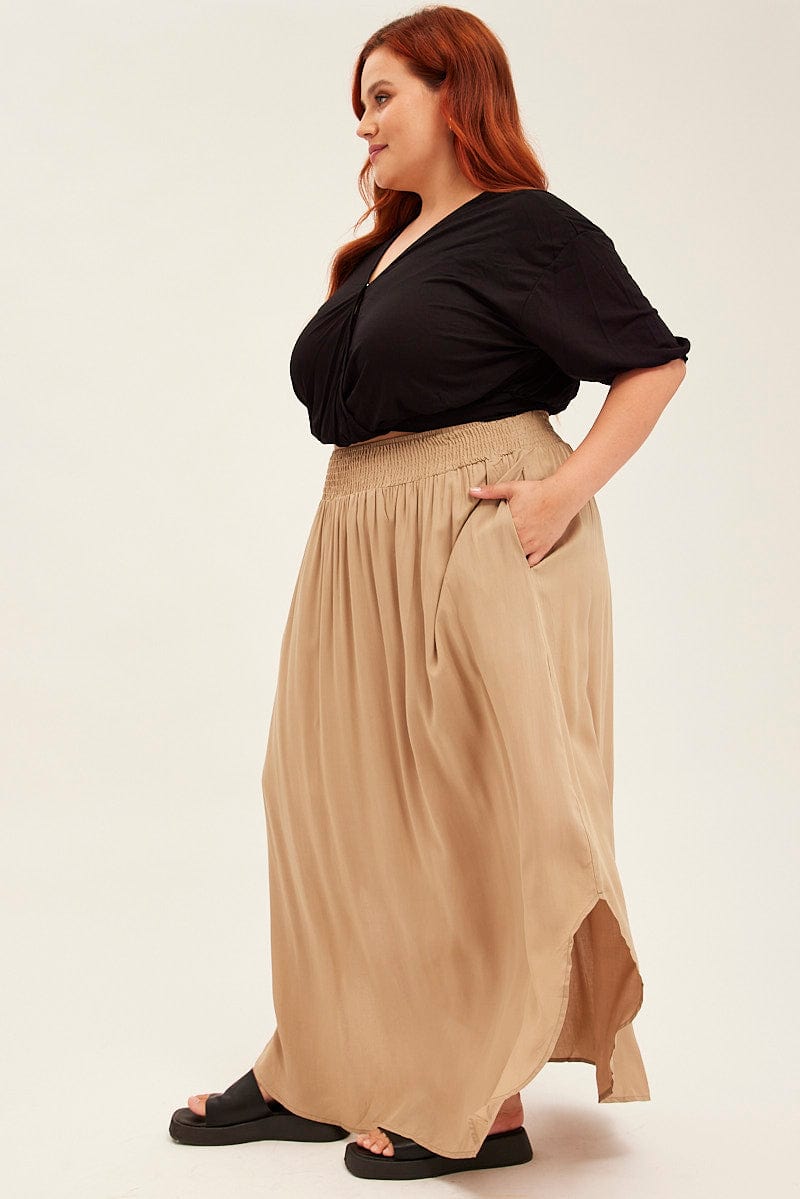 Green Maxi Skirt Shirred Waist for YouandAll Fashion