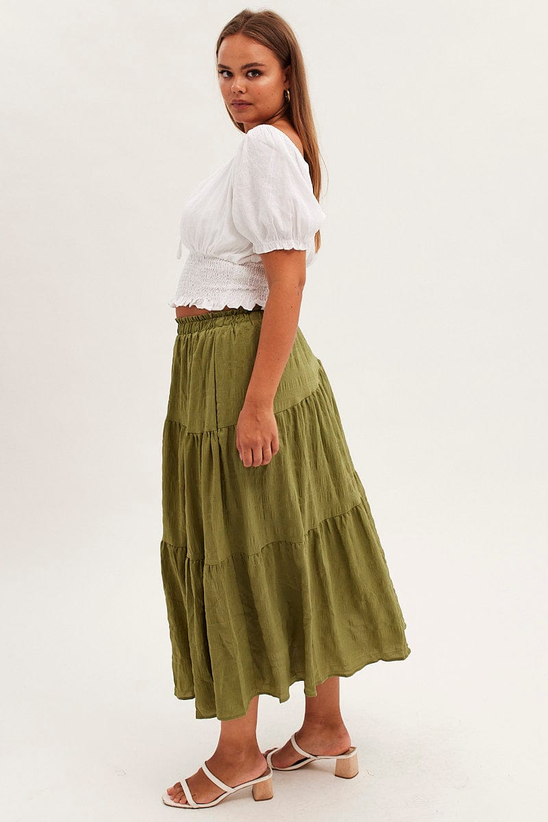 KHAKI Maxi Skirt Elastic Waist Long Textured for YouandAll Fashion