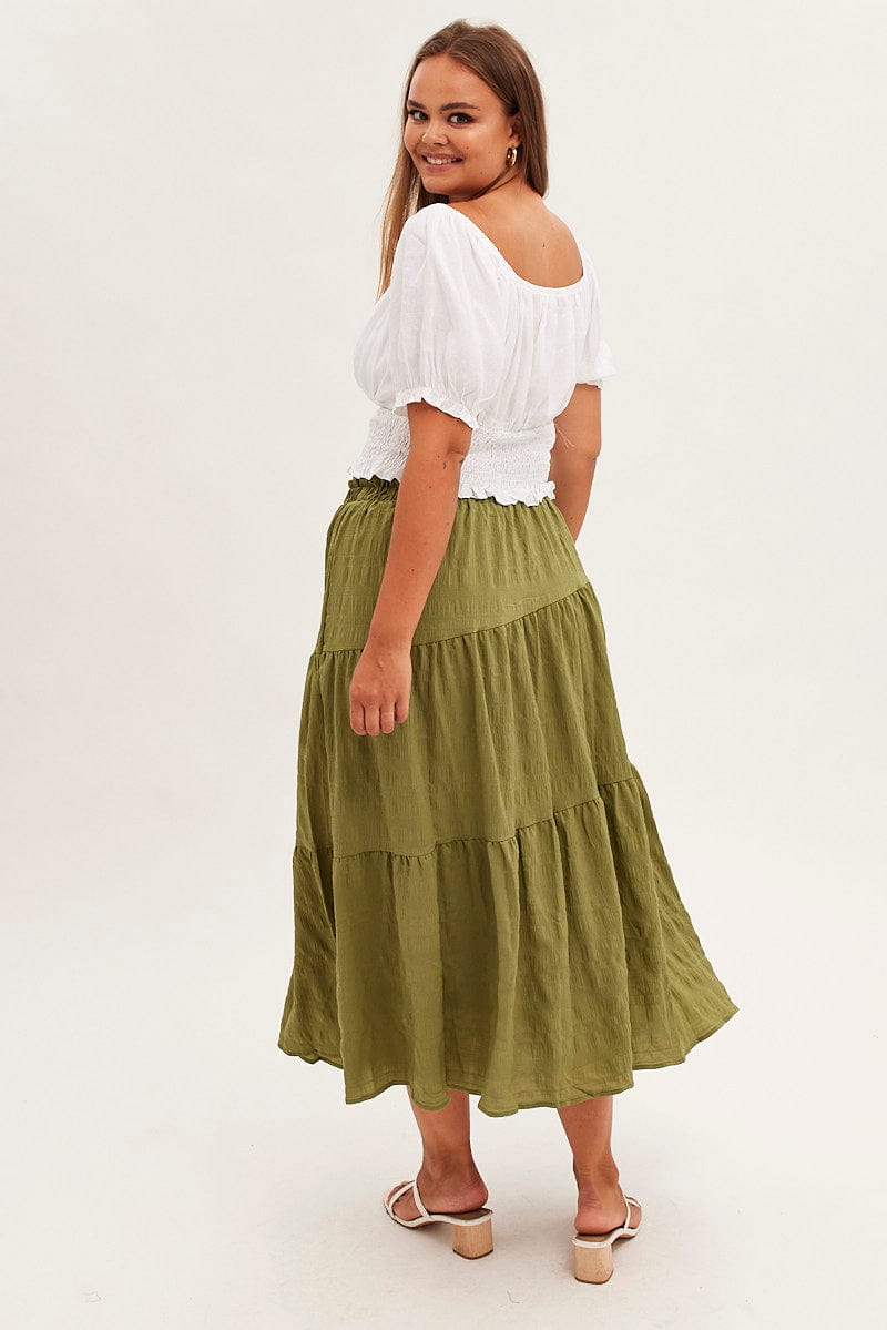 KHAKI Maxi Skirt Elastic Waist Long Textured for YouandAll Fashion