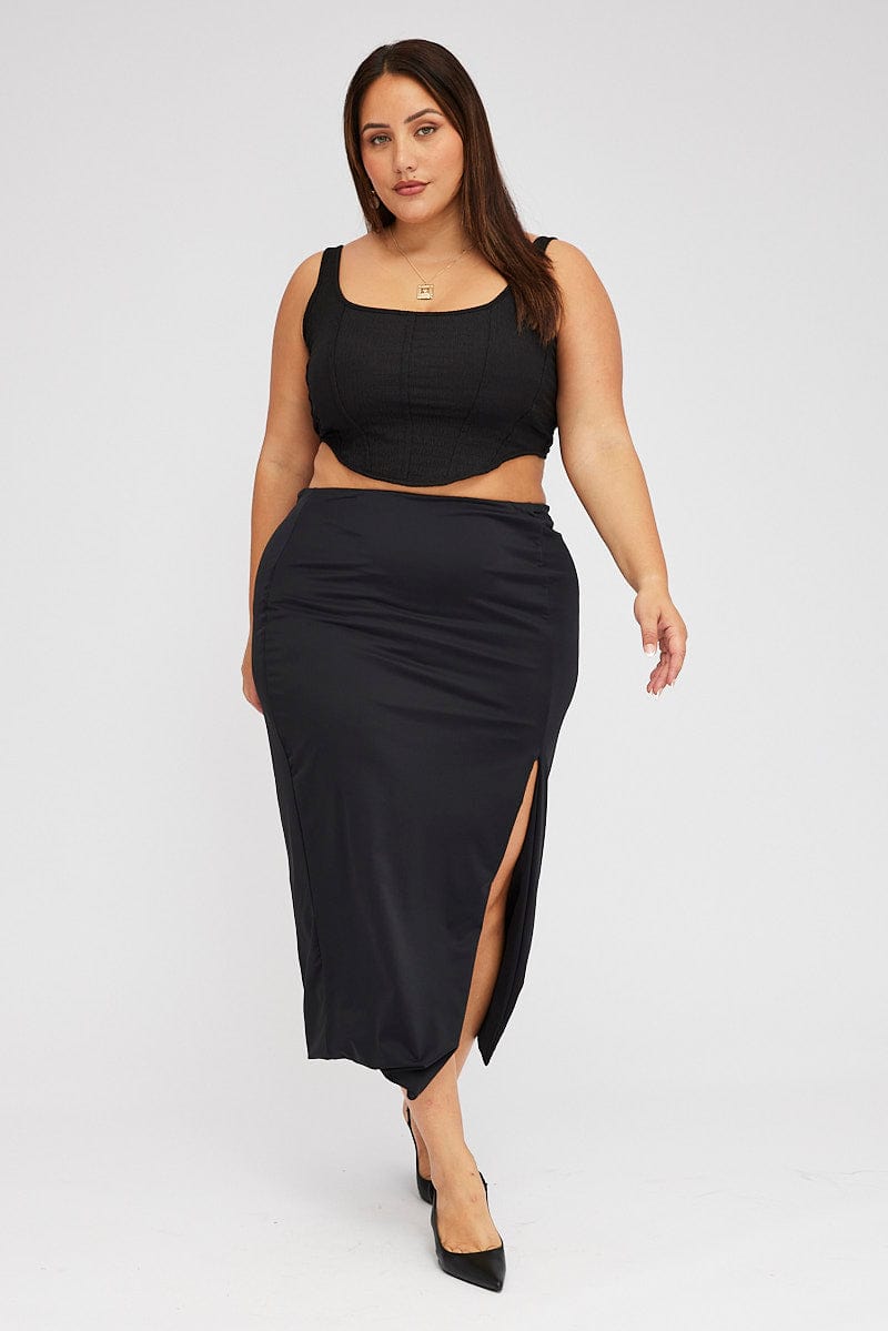 Black High Split Long Skirt Jersey for YouandAll Fashion