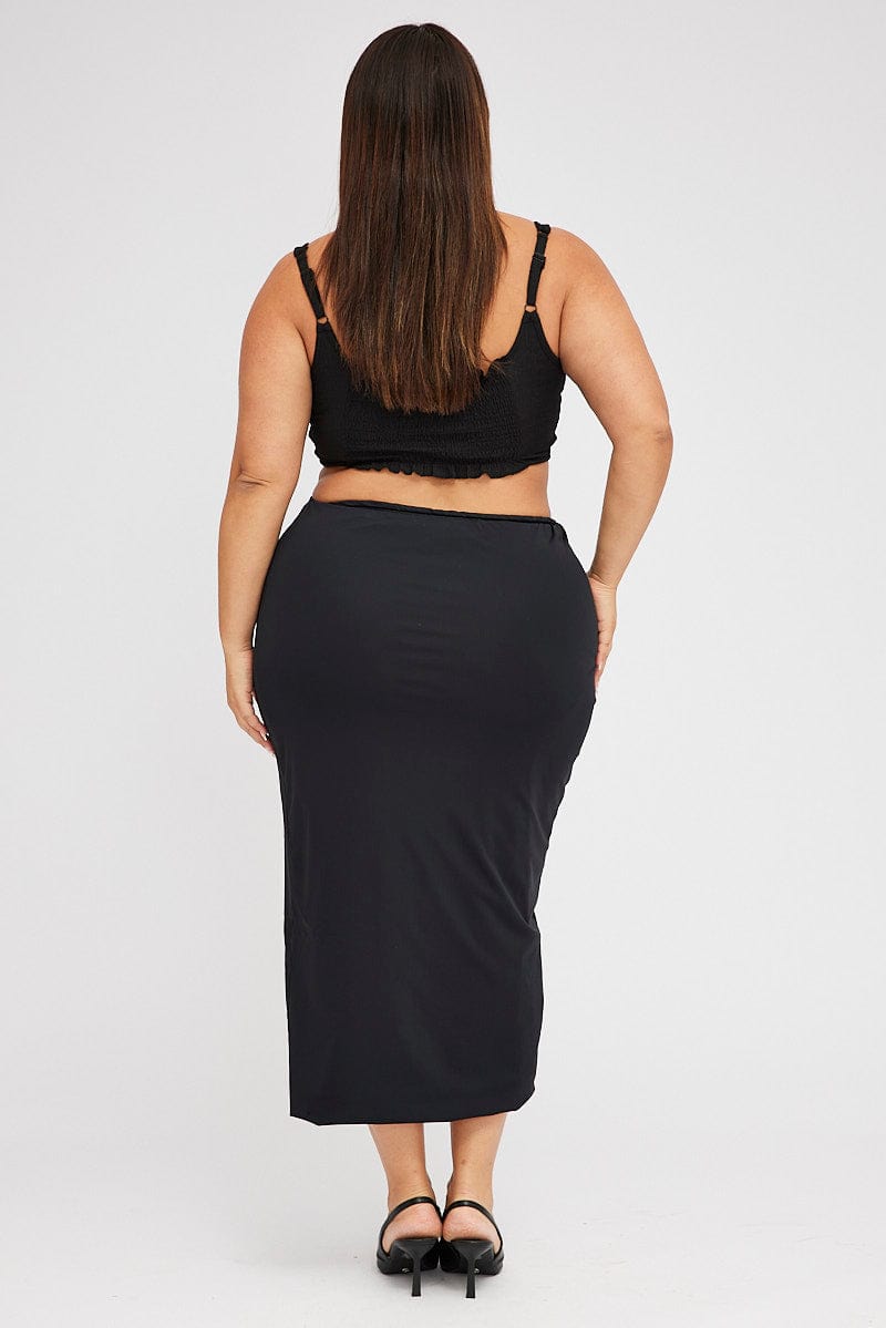 Black High Split Long Skirt Jersey for YouandAll Fashion