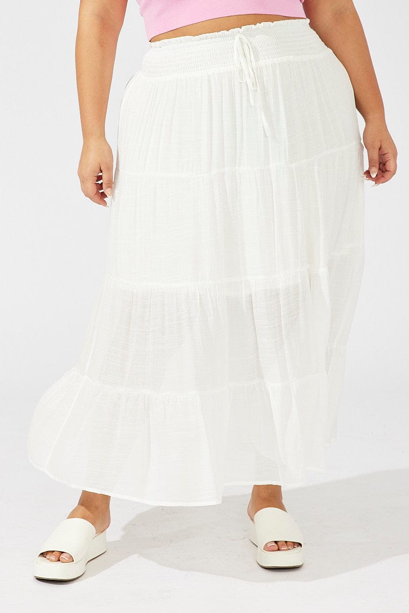 White Shirred Waist Tie Maxi Skirt for YouandAll Fashion