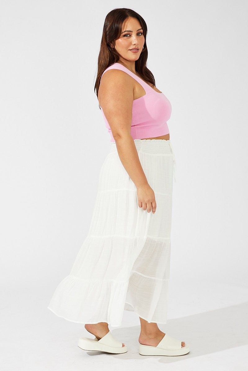 White Shirred Waist Tie Maxi Skirt for YouandAll Fashion