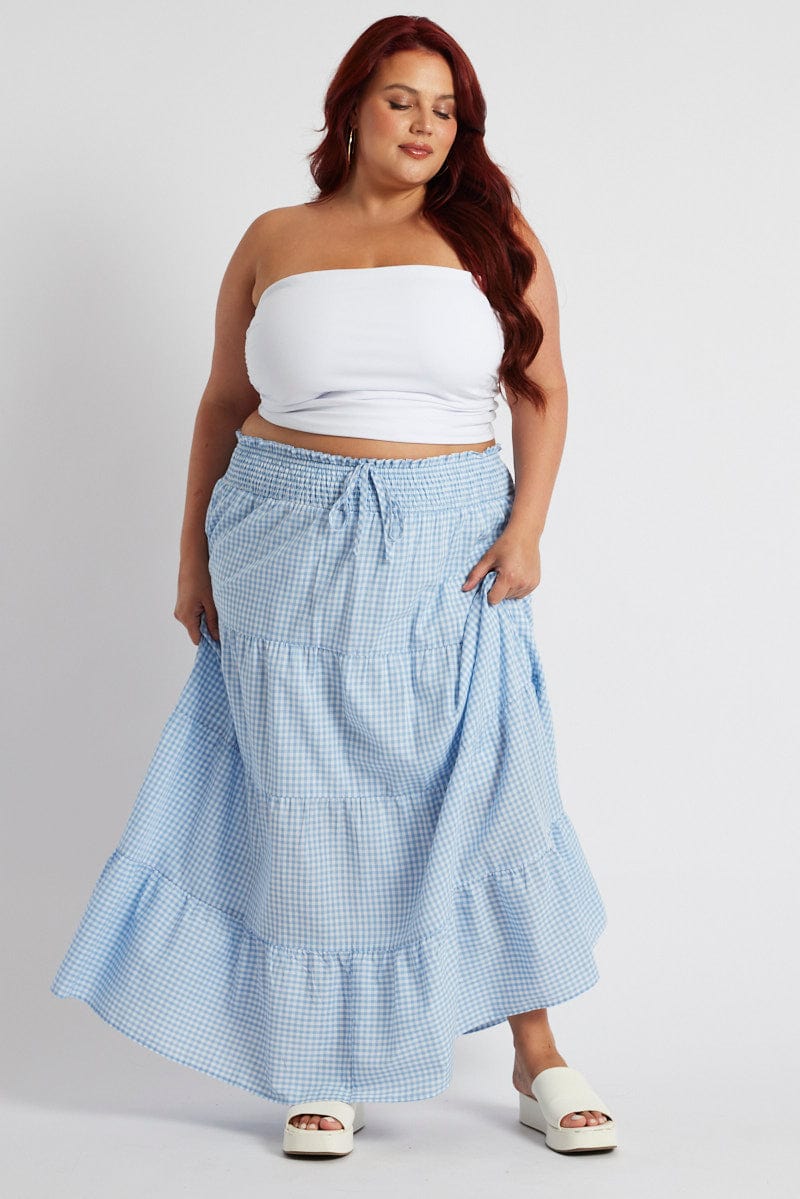 Blue Check Maxiskirt Tiered Gingham for YouandAll Fashion