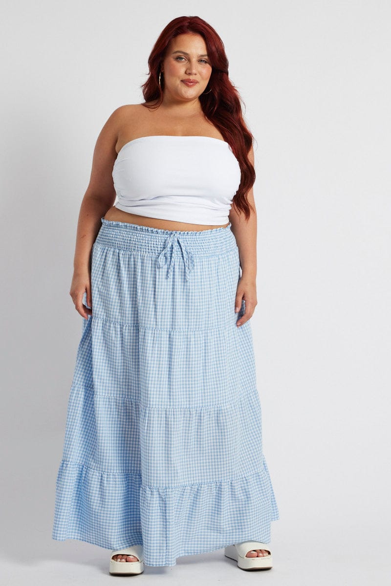 Blue Check Maxiskirt Tiered Gingham for YouandAll Fashion