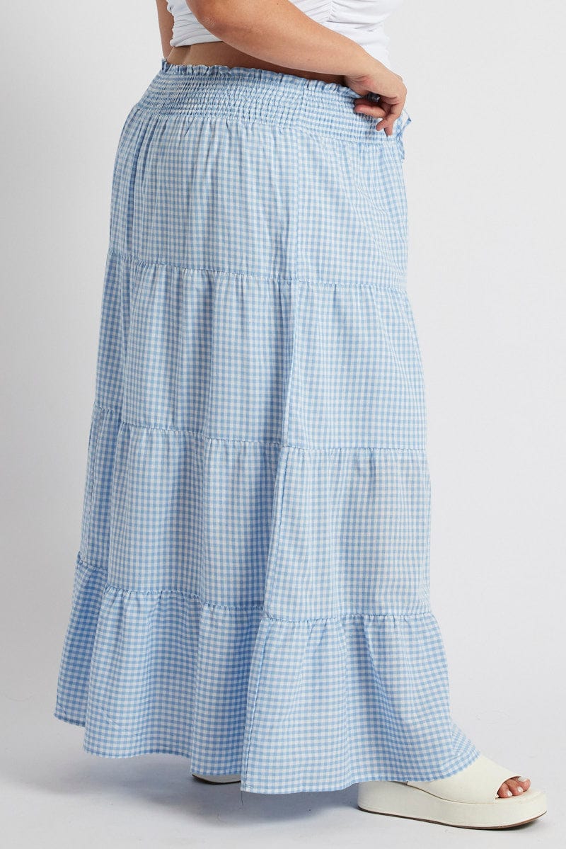 Blue Check Maxiskirt Tiered Gingham for YouandAll Fashion