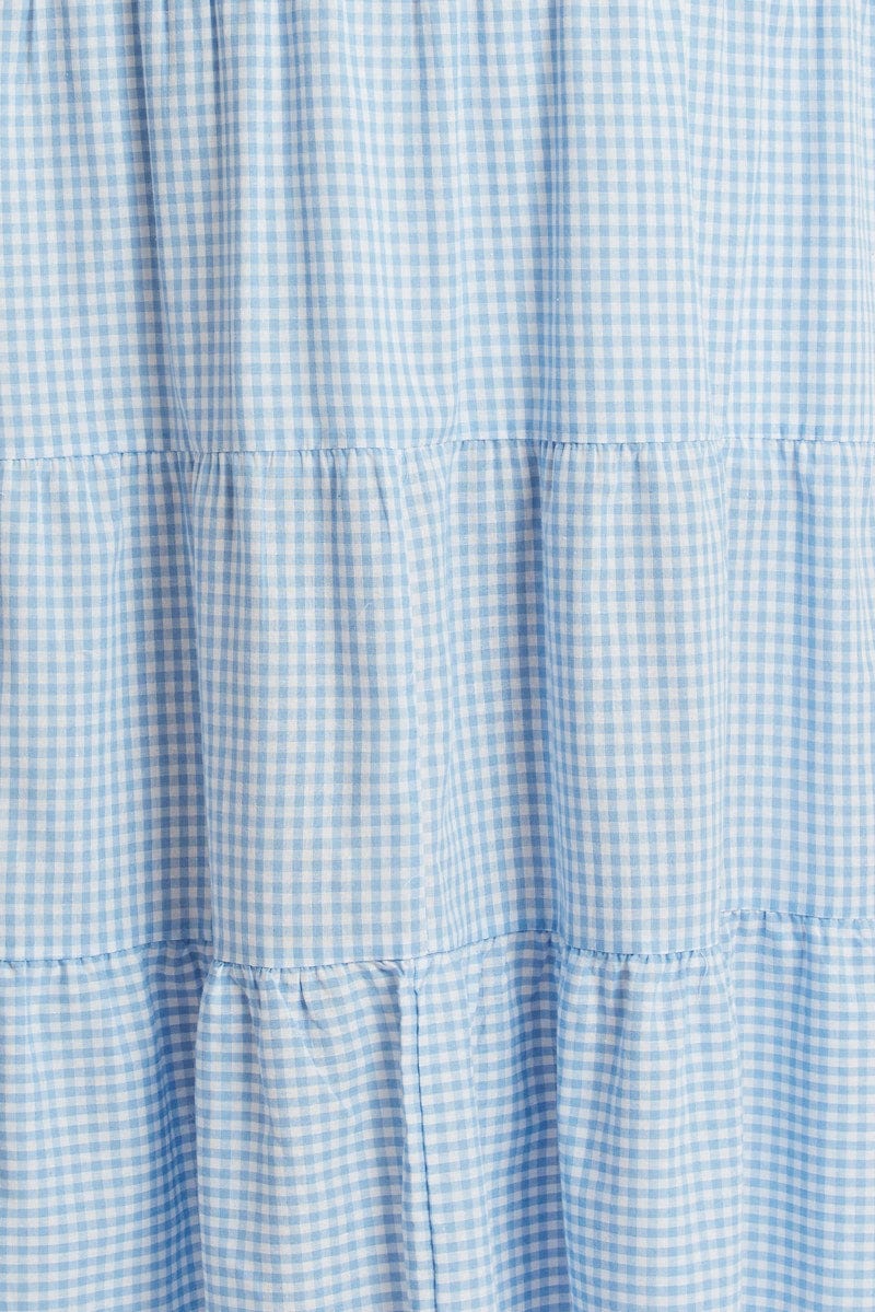 Blue Check Maxiskirt Tiered Gingham for YouandAll Fashion